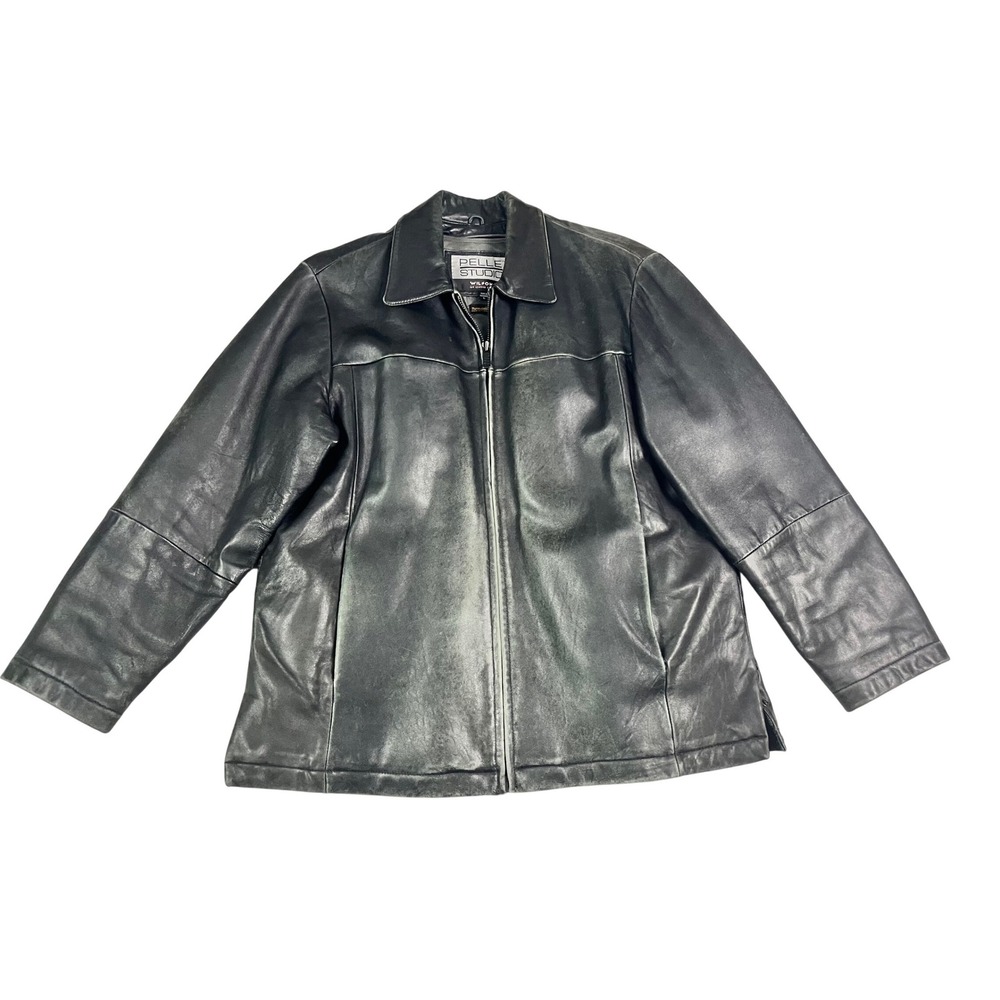 Vintage Pelle Studio Mens Black‎ Leather Jacket Full Zip Thinsulate L Distressed